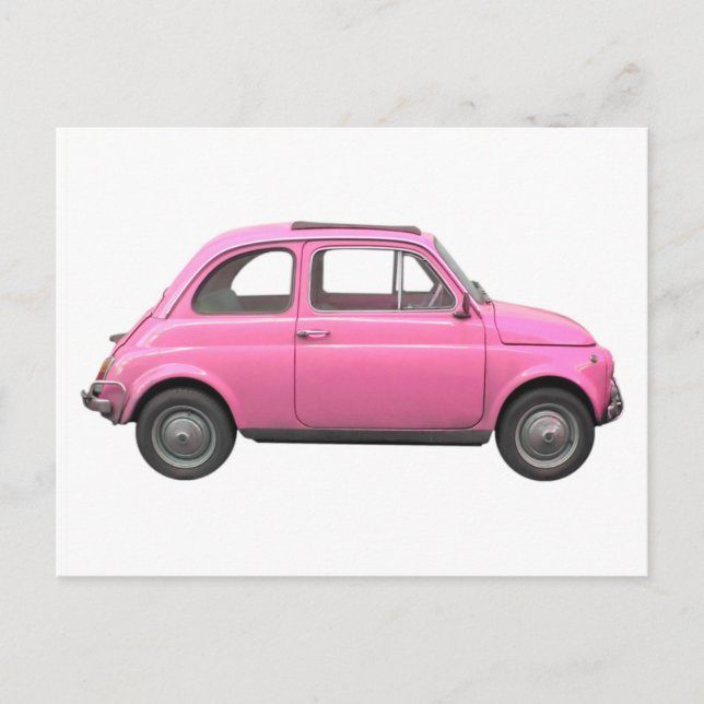 Pink Fiat 500 Vintag italienisches Auto Postkarte (Vorderseite)