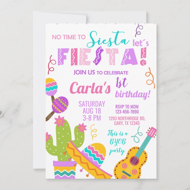 pink Fiesta girl birthday invitation, any age. Einladung (Vorderseite)