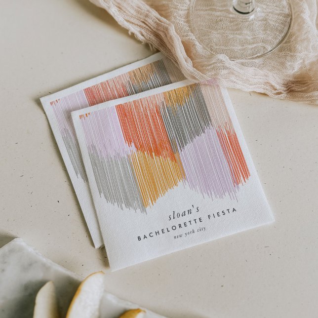 Pink Fiesta Modern Fringe Junggeselinnen-Abschied Serviette (Pink Modern Fringe fiesta paper party napkins.)