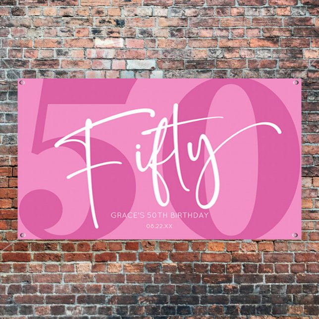 Pink Fifty 50th Fiftieth Birthday Party Banner (Von Creator hochgeladen)