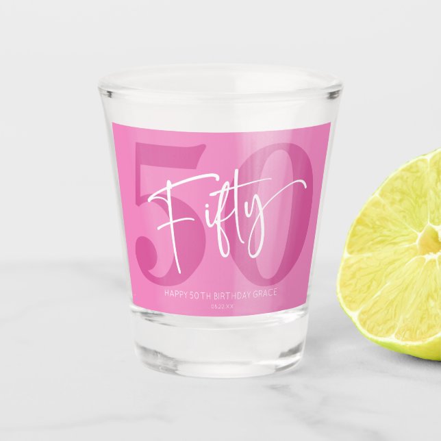 Pink Fifty 50th Fiftieth Birthday Party Gift Schnapsglas (Vorderseite)