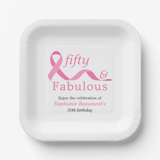 Pink Fifty Fabulous Fighting Cancer 50th Birthday Pappteller (Vorderseite)