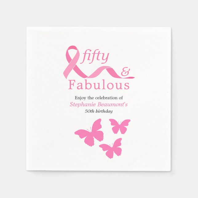 Pink Fifty Fabulous Fighting Cancer 50th Birthday Serviette (Vorderseite)