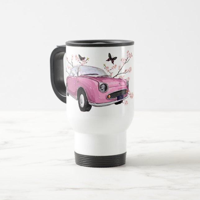 Pink Figaro travel mug - roze reisbeker Reisebecher (Vorderseite Links)