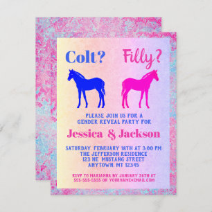 Pink Filly & Blue Colt Western Style Gender Reveal Einladung