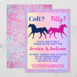Pink Filly & Blue Colt Western Style Gender Reveal Einladung