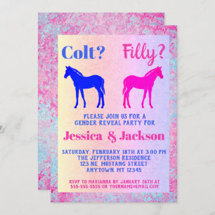 Pink Filly & Blue Colt Western Style Gender Reveal Einladung