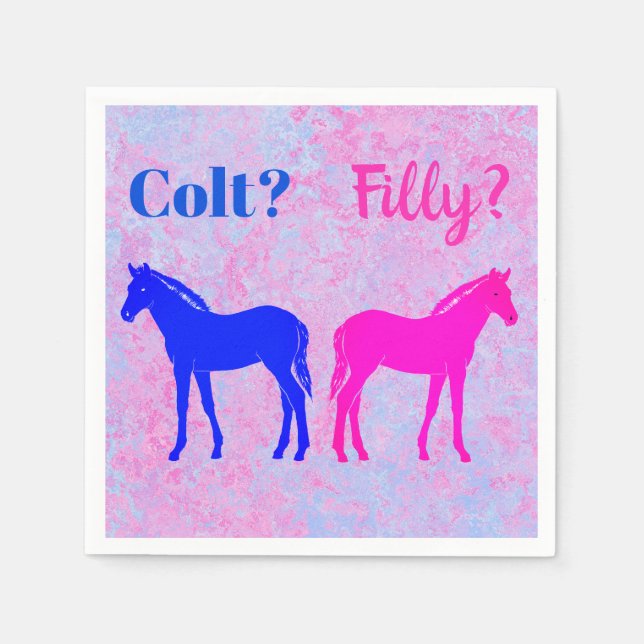 Pink Filly & Blue Colt Western Style Gender Reveal Serviette (Vorderseite)