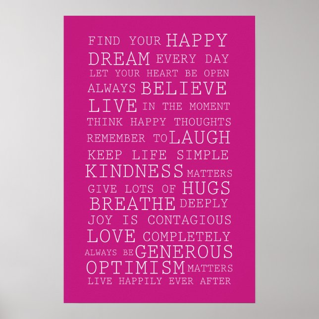 Pink Find Your Happy Inspirational Quotes Poster (Vorne)