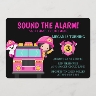 Pink Fire Truck Kinder Feuerwehrmann Einladung
