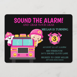 Pink Fire Truck Kinder Feuerwehrmann Einladung