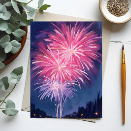 Pink Fireworks | Happy New Year Watercolor Postkarte