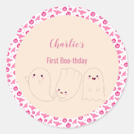 Pink First Boo-thday Halloween Ghost 1. Geburtstag Runder Aufkleber