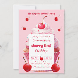 Pink First Cherry & Cupcake Geburtstagsparty Einladung