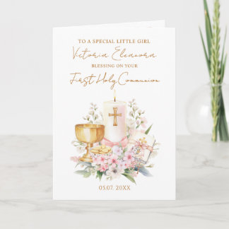 Pink First Holy Communion Chalice Candle Karte
