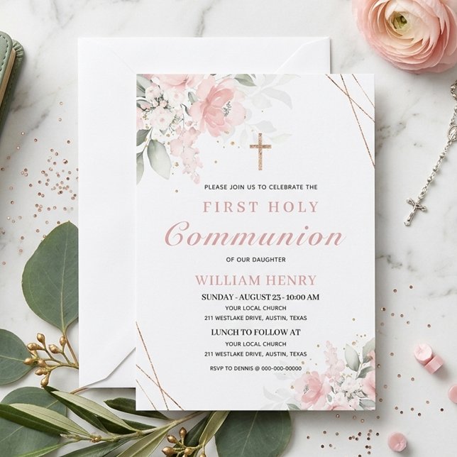 Pink First Holy Communion Invitation  Einladung (Von Creator hochgeladen)