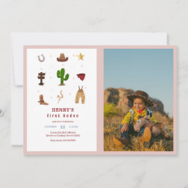 Pink First Rodeo Cowboy Kindergeburtstag Foto Einladung