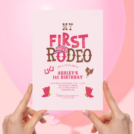 Pink First Rodeo Cowgirl 1 Geburtstag Einladung