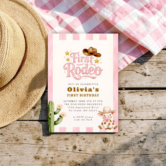 Pink First Rodeo Cowgirl Geburtstags-Einladung Einladung