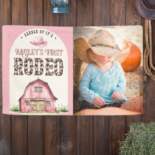 Pink First Rodeo Custom Cowgirl Foto 1. Geburtstag Banner