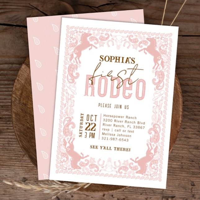 Pink First Rodeo Einladung zum Geburtstag - Cowgir (Pink Wild West Birthday Invite)