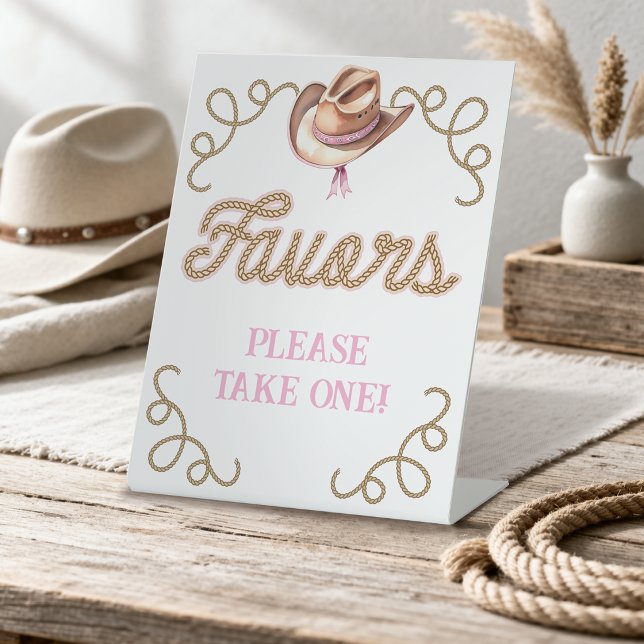 Pink First Rodeo Favors Sockelschild (Pink First Rodeo Favors Pedestal Sign)