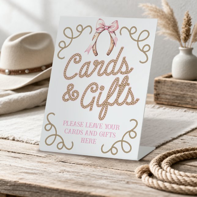 Pink First Rodeo Karten und Geschenke Sockelschild (Pink First Rodeo Cards and Gifts Pedestal Sign)
