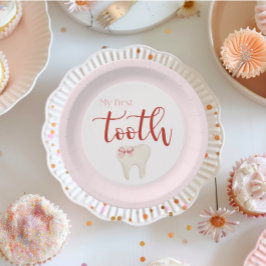Pink First Tooth Minimalistisch Pappteller