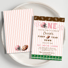 Pink First Year Down Football 1st Birthday Party Einladung