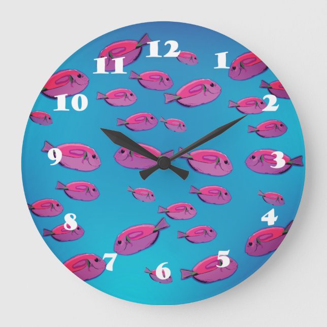 Pink Fish Art Wall Clock Große Wanduhr (Vorderseite)