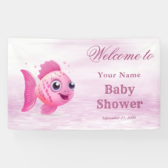 Pink Fish Baby Dusche Willkommen Banner (Horizontal)