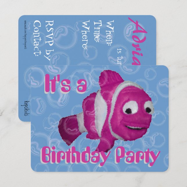 Pink Fish Birthday Party Einladung (Vorne/Hinten)
