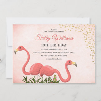 Pink Flamingo 40. Geburtstag Einladung
