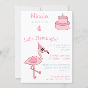 Pink Flamingo 4. Geburtstag Party Einladung