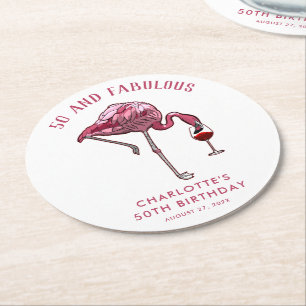 Pink Flamingo 50. Geburtstag Novelty Swag Runder Pappuntersetzer