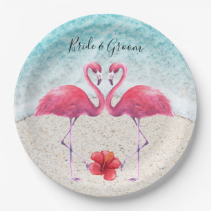 Pink Flamingo am Strand Wedding Paper Teller