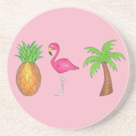 Pink Flamingo Ananas Palm Tree Tropical Island Getränkeuntersetzer