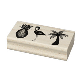 Pink Flamingo Ananas Palm Tree Tropical Island Gummistempel