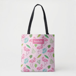 Pink flamingo and tropical leaves monogram