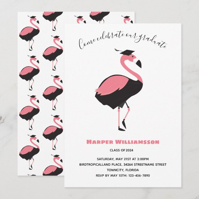 Pink Flamingo Animal Abschluss Einladung (Vorne/Hinten)