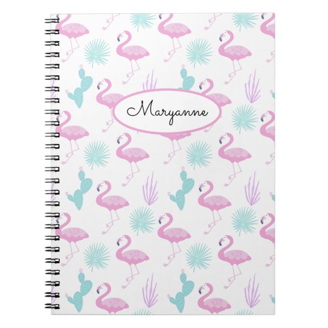 Pink Flamingo Aquamarin Cactus Personalize Name Notizblock (Vorderseite)