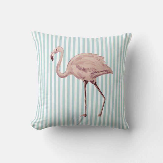 Pink Flamingo Aquamarin und Weiß Streifen Kissen K (Vorderseite)