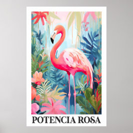Pink Flamingo Art Poster Tropical Jungle Floral