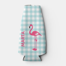 Pink Flamingo auf Gingham Flasche Cooler Flaschenkühler