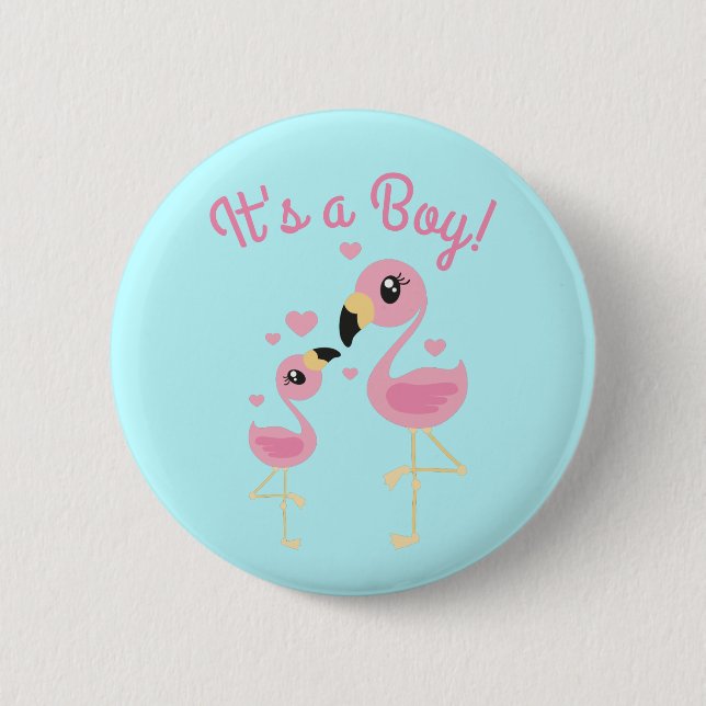 Pink Flamingo Baby Dusche Button (Vorderseite)