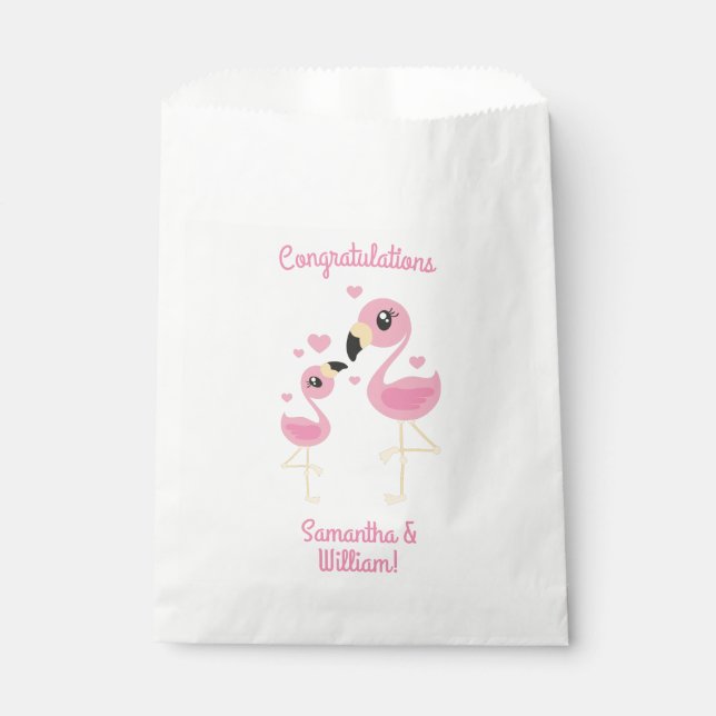 Pink Flamingo Baby Dusche Geschenktütchen (Vorderseite)