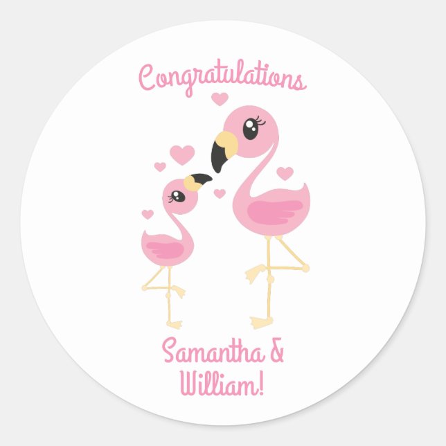 Pink Flamingo Baby Dusche Runder Aufkleber (Vorderseite)