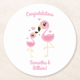 Pink Flamingo Baby Dusche Runder Pappuntersetzer