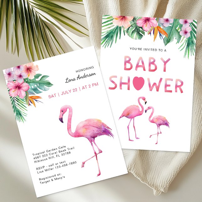 Pink Flamingo Baby Dusche Tropisches Thema Einladung (Girl Baby Shower Invitation)