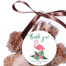 Pink Flamingo Baby Dusche - vielen Dank Runder Aufkleber